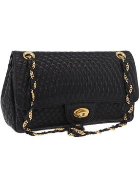 BALLY Chain Shoulder Bag Leather Black Gold